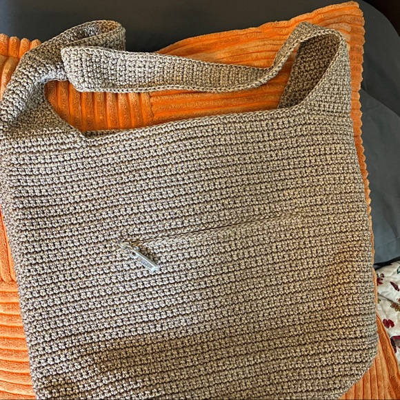 The Sak Brown Crochet Bag with Pink and Cream Lotus design. Limited edition! - Picture 2 of 3